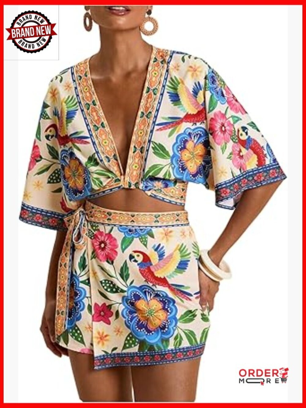 Boho Floral Crop Top & Wrap Skirt Set for Women Summer Vacation Outfits